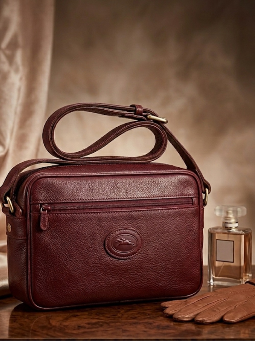 Vintage Longchamp Burgundy Pebbled Leather Crossbody Bag 👝